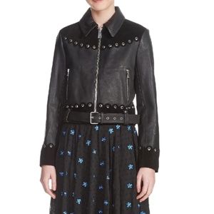 Maje Embellished Suede-trimmed Leather Jacket